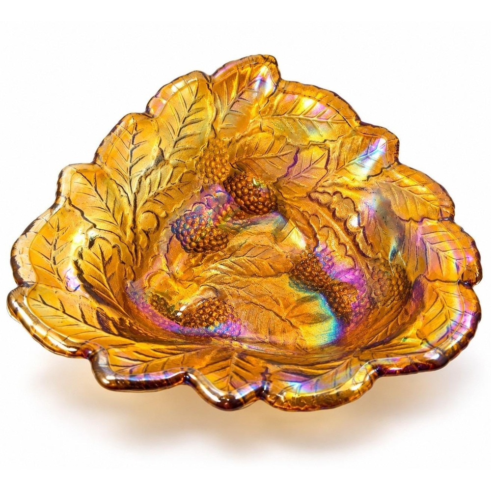 Indiana Glass Loganberry Marigold Carnival Glass Bowl 7" Iridescent Vintage